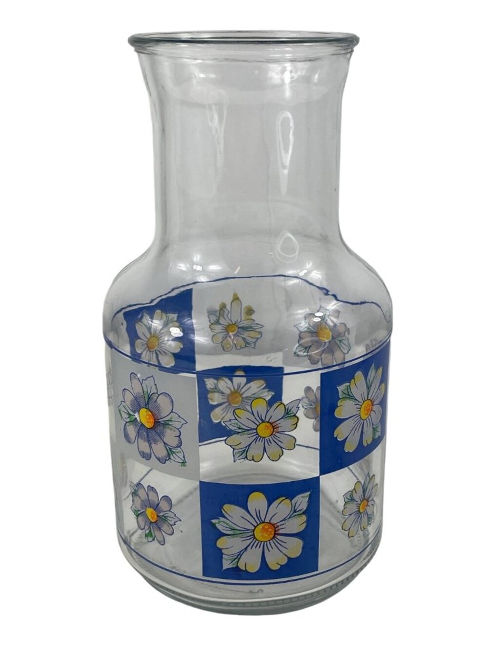 Vintage Kig Indonesia Glass Carafe Decanter With Blue & White Daisy Design - Picture 2 of 12
